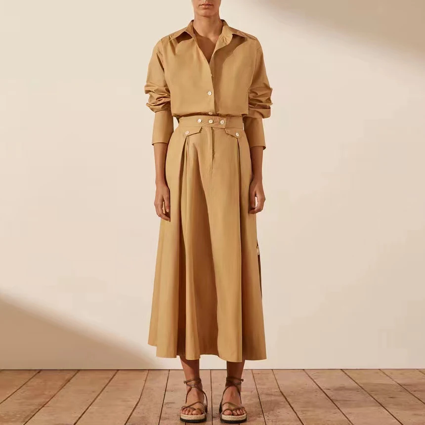 Женская модная юбка с высокой талией, простая повседневная юбка миди 
Женская модная юбка с высокой талией, простая повседневная юбка миди