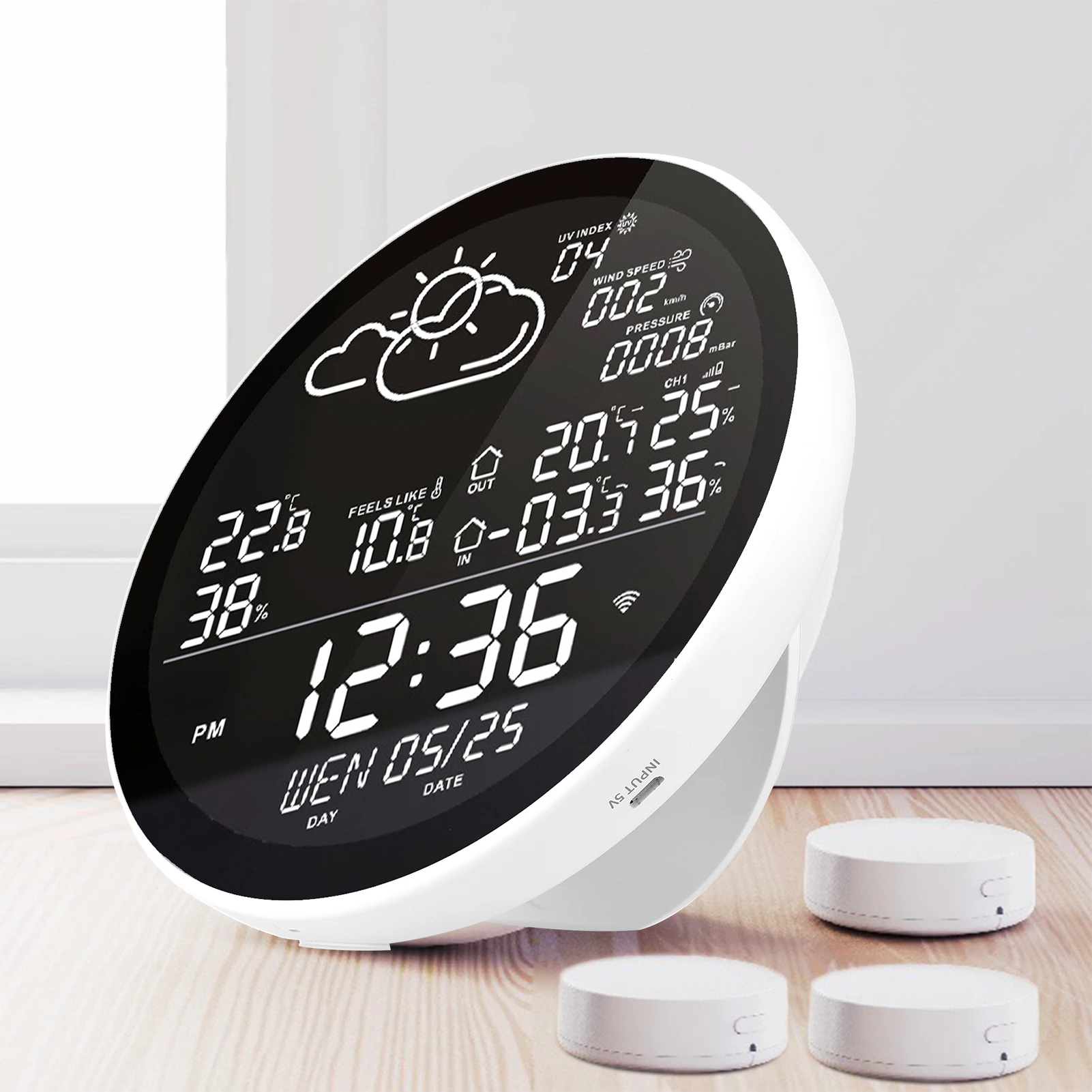 

Умная Метеостанция Tuya с Wi-Fi, Многофункциональный измеритель температуры и влажности, погодные часы с большим цветным экраном и датчиком