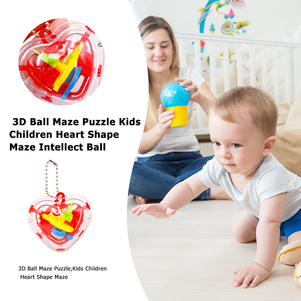 

50 Pass 3D Ball Maze Puzzle Kids Children Heart Shape Maze Intellect Ball
