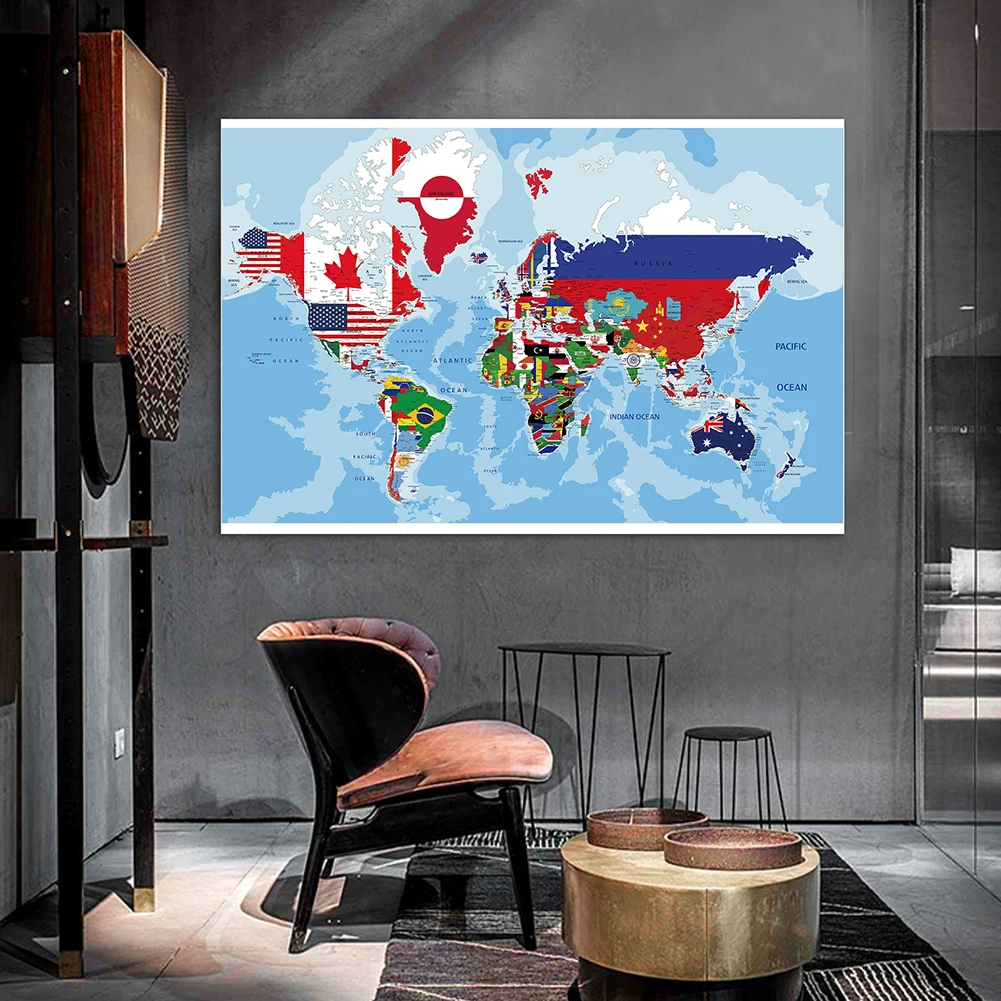 

100*70cm World Map Non-woven Canvas Painting Unframed Poster Wall Art Prints Study Supplies Living Room Home Decoration