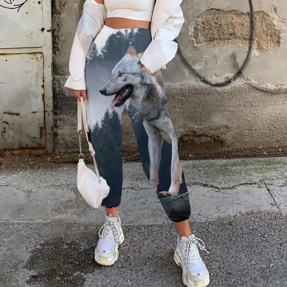 Брюки женские с рисунком волка, в стиле харадзюку
Брюки женские с рисунком волка, в стиле харадзюку