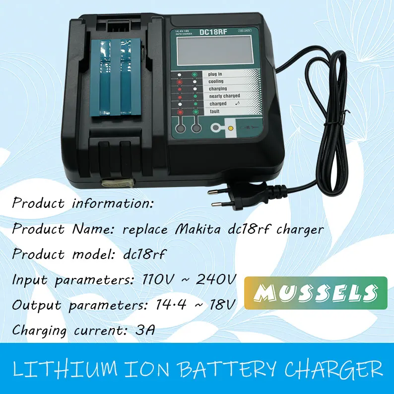 Lithium ion battery charger, charging current 3a, suitable for 14.4V 18V power tool bl1830 bl1430 dc18rc dc18ra with USB
Lithium ion battery charger, charging current 3a, suitable for 14.4V 18V power tool bl1830 bl1430 dc18rc dc18ra with USB