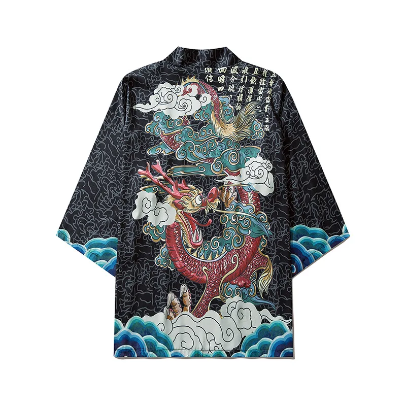 Пляжное кимоно для мужчин и женщин хаори Оби кардиган с принтом дракона уличная