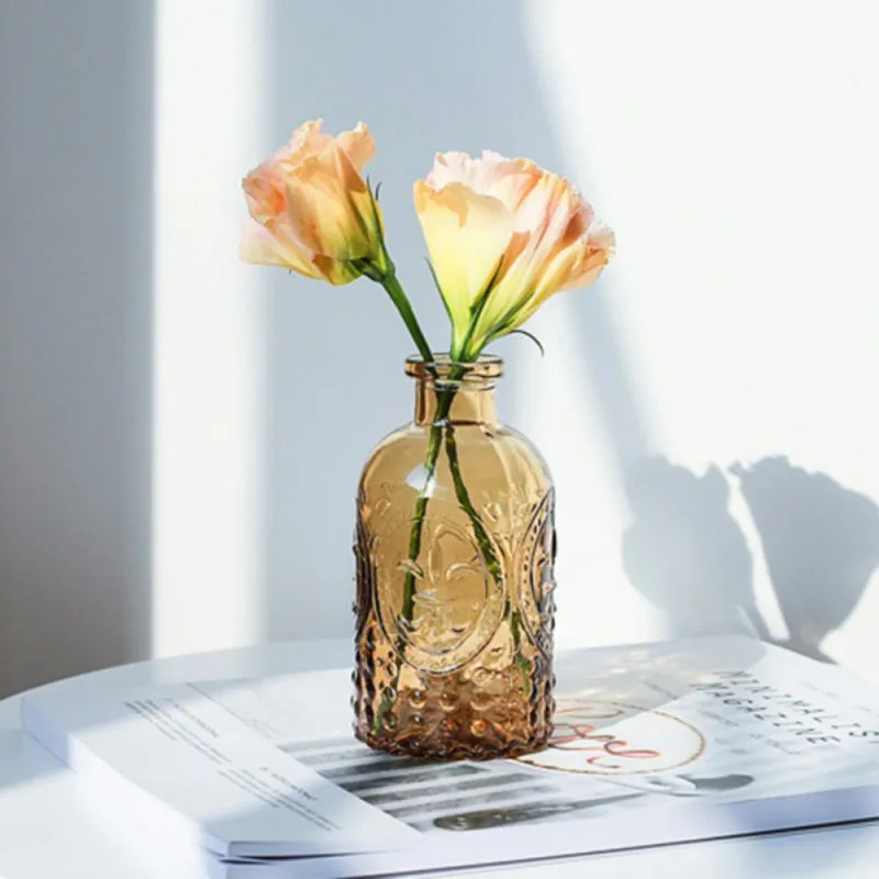 Retro Embossed Glass Bottles with Cork Stopper Small Glass Flower Bud Vase Floral Arrangements Decorative Centerpiece
Retro Embossed Glass Bottles with Cork Stopper Small Glass Flower Bud Vase Floral Arrangements Decorative Centerpiece