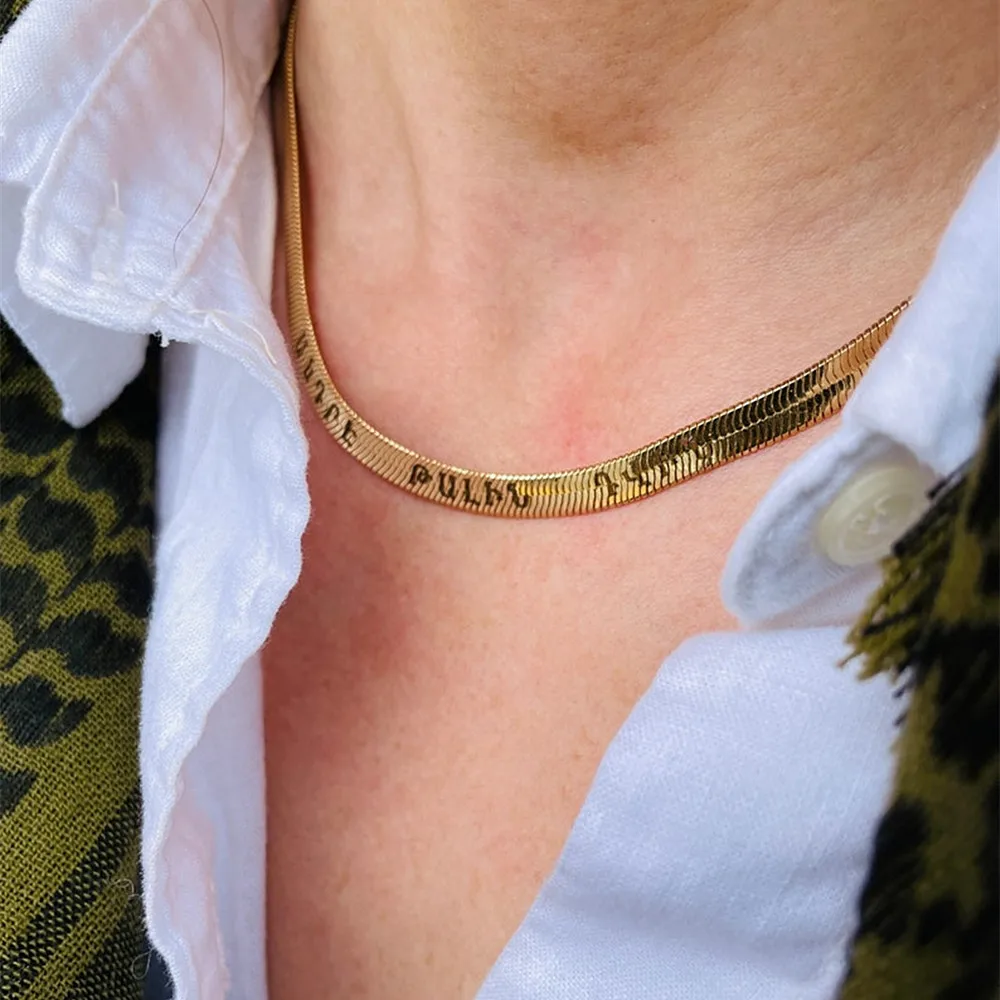 Custom Any Language Snake Chain Necklace Engraved Jewelry Stainless Steel Herringbone Chain Choker Necklace Women Men Party Gift
Custom Any Language Snake Chain Necklace Engraved Jewelry Stainless Steel Herringbone Chain Choker Necklace Women Men Party Gift