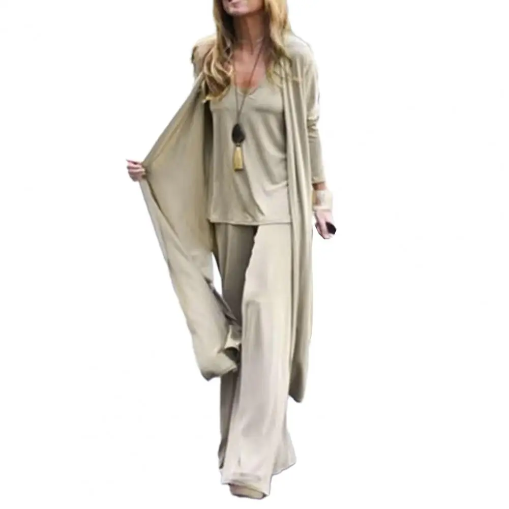 Vest Pants Coat Set Versatile Women's 3-piece Casual Set V-neck Sling Vest Wide Leg Pants Long Sleeve Cardigan Coat Versatile
Vest Pants Coat Set Versatile Women's 3-piece Casual Set V-neck Sling Vest Wide Leg Pants Long Sleeve Cardigan Coat Versatile