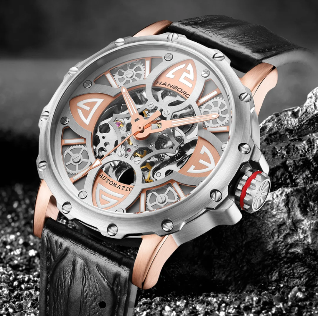 HANBORO new Automatic Hollow out Mechanical watch Fashion Trend Mens Wristwatch luminous waterproof Brand luxury Man Watch
HANBORO new Automatic Hollow out Mechanical watch Fashion Trend Mens Wristwatch luminous waterproof Brand luxury Man Watch