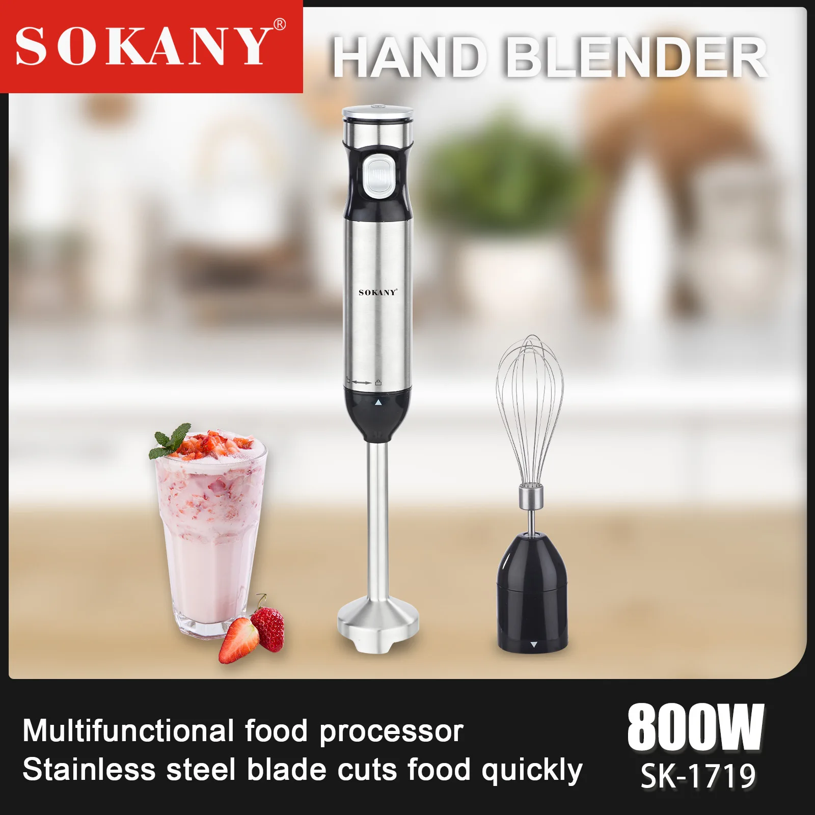 SOKANY 110V 2 In 1 Hand Blender Detachable Electric Egg Beater Stainless Steel Imerssinon Stick 1719
SOKANY 110V 2 In 1 Hand Blender Detachable Electric Egg Beater Stainless Steel Imerssinon Stick 1719