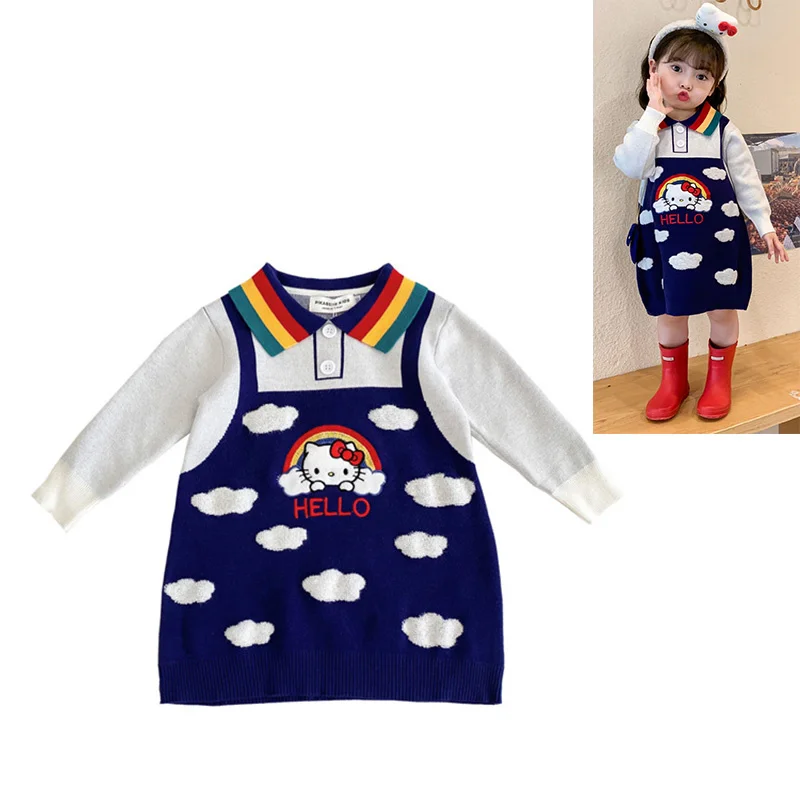 Genuine Hello Kitty Princess Sweater Autumn and Winter Children's Wear Rainbow Polo Lapel Kt Cartoon Girls Knitted Dress
Genuine Hello Kitty Princess Sweater Autumn and Winter Children's Wear Rainbow Polo Lapel Kt Cartoon Girls Knitted Dress