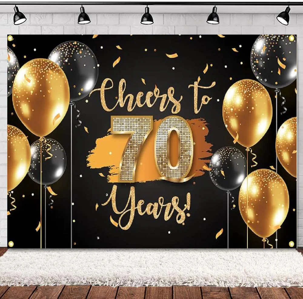 Photography Backdrop Cheers To 70th Birthday Banner Happy Decorations Anniversary Party Balloons Background Supplies Black Gold
Photography Backdrop Cheers To 70th Birthday Banner Happy Decorations Anniversary Party Balloons Background Supplies Black Gold