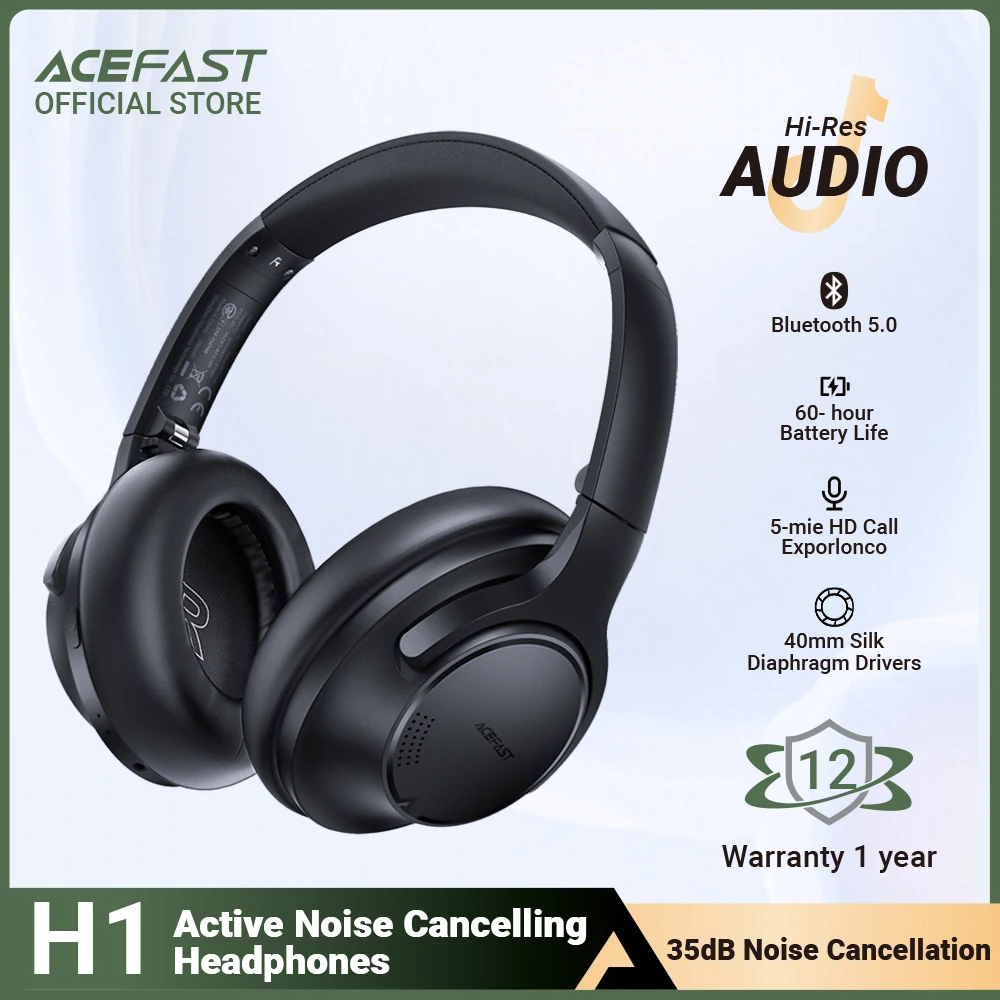 

ACEFAST Hybrid ANC Active Noise Cancelling Headphones Wireless Over Ear Bluetooth Earphones 50H Playtime,3D Audio,Hi-Res Sound
