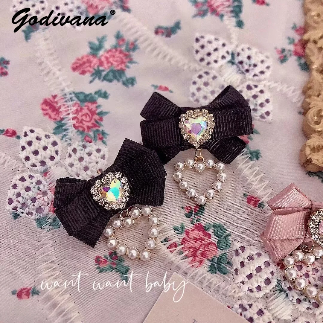 Earrings for Women Handmade Japanese Lolita Stud Earrings Mass-Produced Bow Rhinestone Pearl Heart Sterling Silver Earrings
Earrings for Women Handmade Japanese Lolita Stud Earrings Mass-Produced Bow Rhinestone Pearl Heart Sterling Silver Earrings