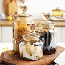 Heart-shaped Glass Storage Jar Sealed Tea Cans Home Large-capacity Candy Nut Coffee Bean Storage Jar Kitchen Storage Container