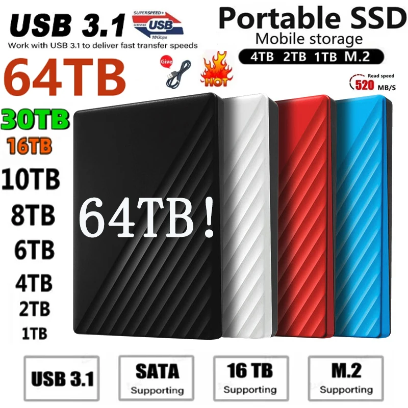 Hard Drive 1Tb Portable Ssd 2Tb 4Tb 8Tb 64tb High Speed USB3.1 Ssd 1tb External Hard Drive Storage Device For Desktop Laptop PS4
Hard Drive 1Tb Portable Ssd 2Tb 4Tb 8Tb 64tb High Speed USB3.1 Ssd 1tb External Hard Drive Storage Device For Desktop Laptop PS4