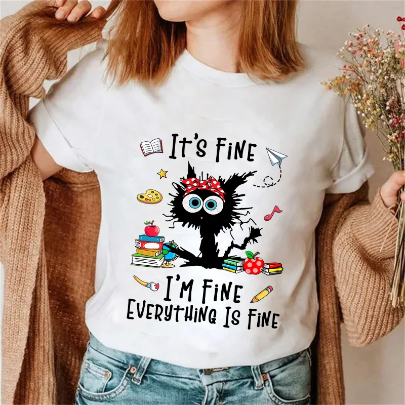 It's Fine I'm Fine Everything Is Fine Women T-shirt Fashion Lady Tops Cartoon Shirt Funny Cat Print Female White Tshirt Y2k Tops
It's Fine I'm Fine Everything Is Fine Women T-shirt Fashion Lady Tops Cartoon Shirt Funny Cat Print Female White Tshirt Y2k Tops