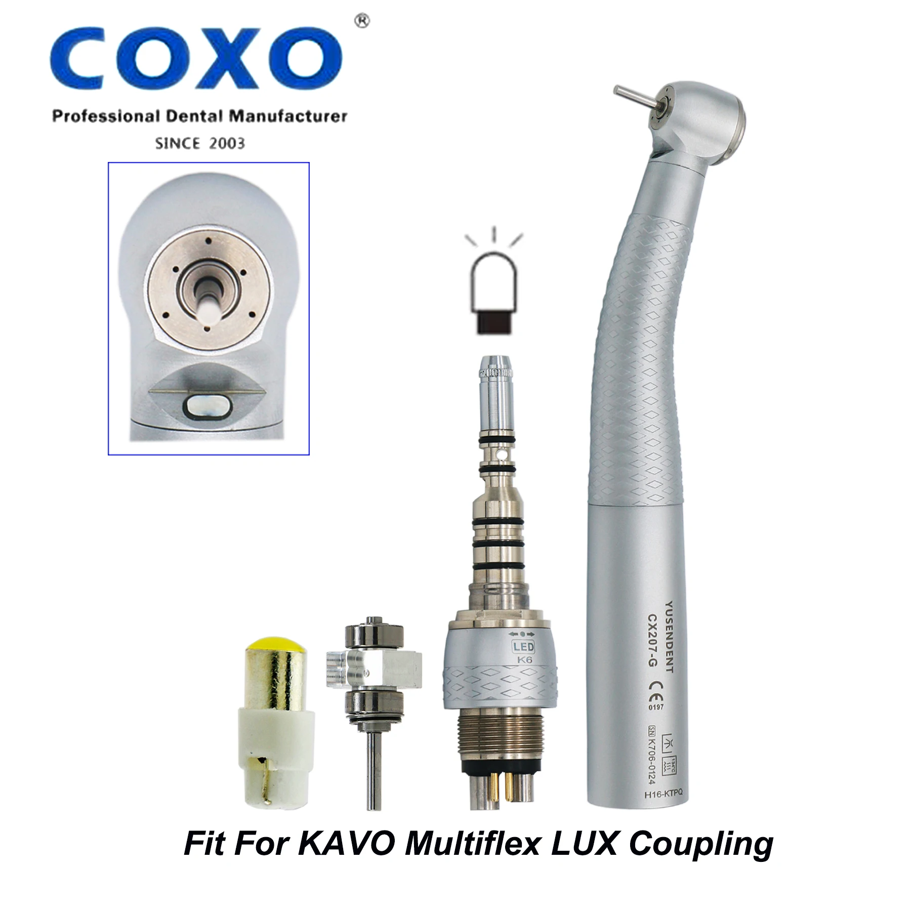 COXO YUSENDENT Dental Fiber Optic LED High Speed Air Turbine Big Torque Head Handpiece Fit KaVo Multiflex LUX Coupling Coupler
COXO YUSENDENT Dental Fiber Optic LED High Speed Air Turbine Big Torque Head Handpiece Fit KaVo Multiflex LUX Coupling Coupler