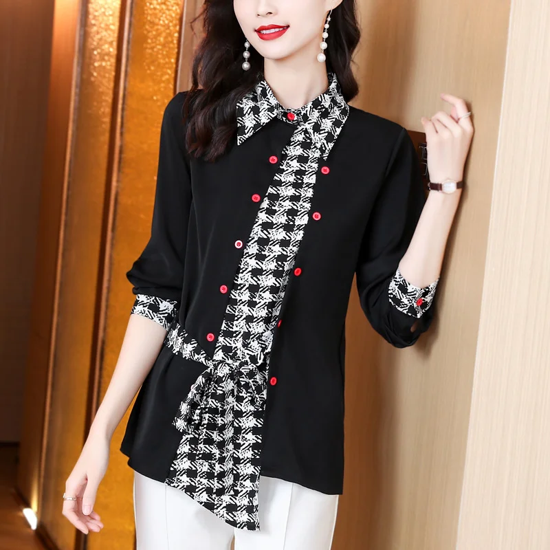 #1792 Black Professional Shirts Women Satin Dress Shirts Designer Shirts Polo-neck Double Breasted Button Up Shirts Women Plaid
#1792 Black Professional Shirts Women Satin Dress Shirts Designer Shirts Polo-neck Double Breasted Button Up Shirts Women Plaid