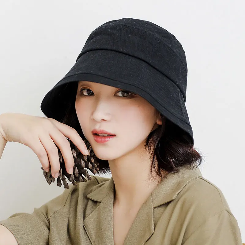 

New Summer Women Bucket Hat Cotton Daily Sun Beach Visor Hat Ladies Outdoor Vacation Panama Hat Female UPF50+ Fisherman Cap