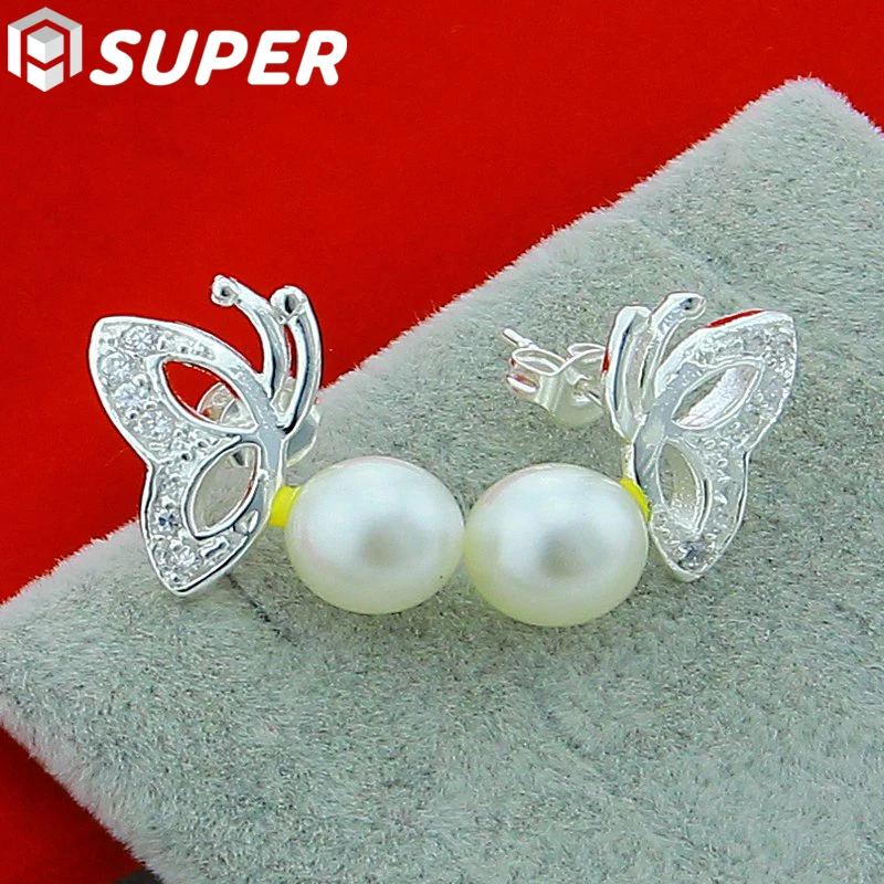 925 Sterling Silver Butterfly Pearl Stud Earring For Woman Fashion Charm Wedding Engagement Party Jewelry
925 Sterling Silver Butterfly Pearl Stud Earring For Woman Fashion Charm Wedding Engagement Party Jewelry