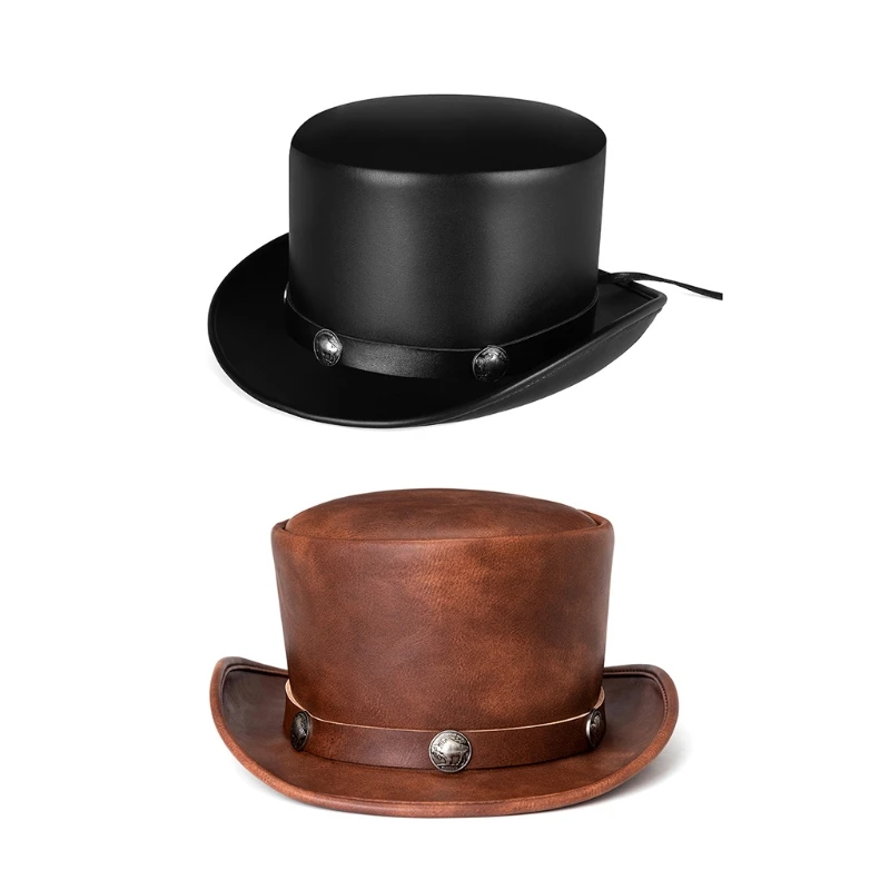 PU Leather Gentleman Hat Magic Hat Punk for Halloween Party Stage Performance Costume Cosplay Retro Round TopTopper Hat 
PU Leather Gentleman Hat Magic Hat Punk for Halloween Party Stage Performance Costume Cosplay Retro Round TopTopper Hat
