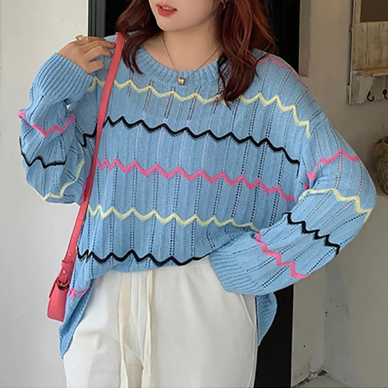 PLUS SIZE XL-XXXL Fashion Hollow Out Long Sleeve Sweater Tops Contrast Color Wave Pattern Spring Autumn Knitted Pullovers SY2511
PLUS SIZE XL-XXXL Fashion Hollow Out Long Sleeve Sweater Tops Contrast Color Wave Pattern Spring Autumn Knitted Pullovers SY2511
