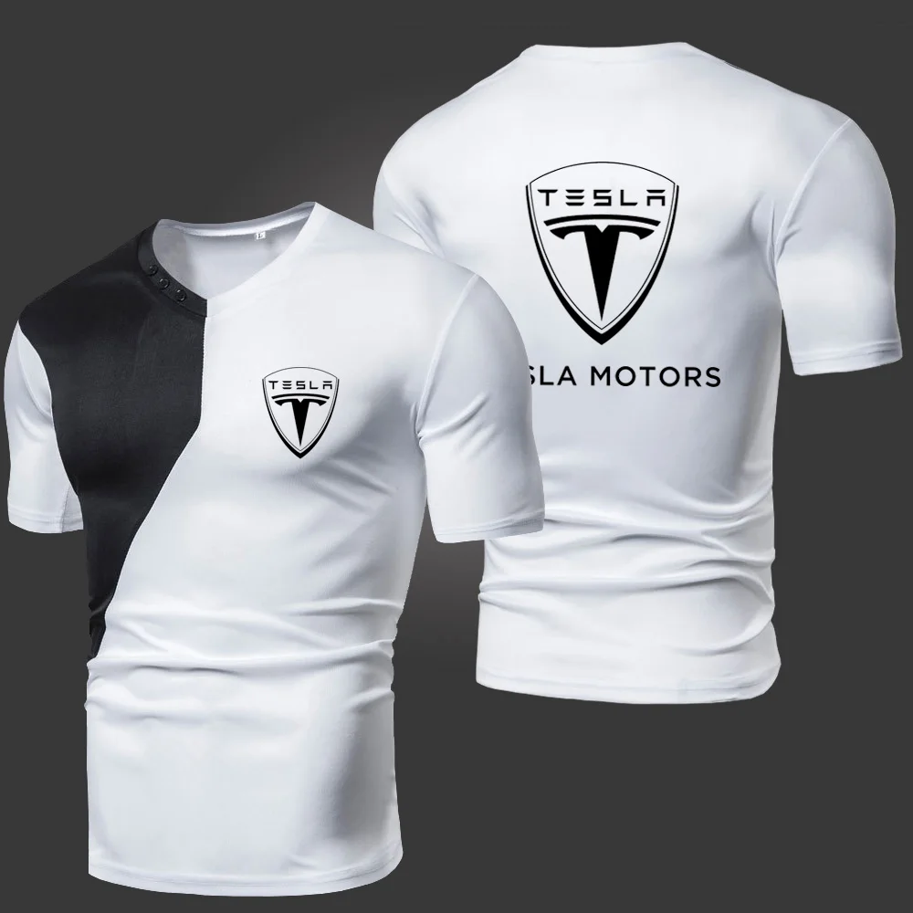 Summer New Tesla Men's T-Shirts Solid Color Splicing Casual Breathable Sports Slim Fitting Short Sleeve V-Neck Spotswear
Summer New Tesla Men's T-Shirts Solid Color Splicing Casual Breathable Sports Slim Fitting Short Sleeve V-Neck Spotswear