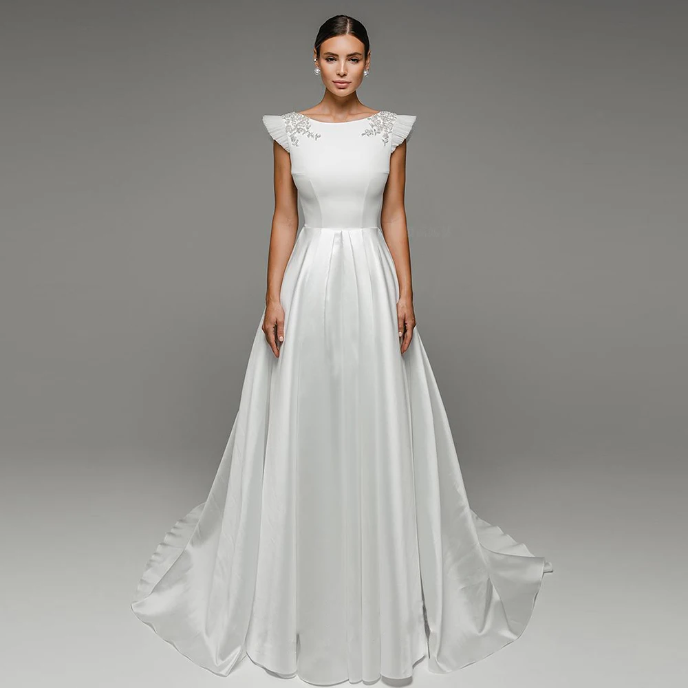 Simple Wedding Dresses 2023 New Arrivals Beading A-Line Button Long Bride Dress Sweep Train A-Line Satin Elegant Party Gowns
Simple Wedding Dresses 2023 New Arrivals Beading A-Line Button Long Bride Dress Sweep Train A-Line Satin Elegant Party Gowns