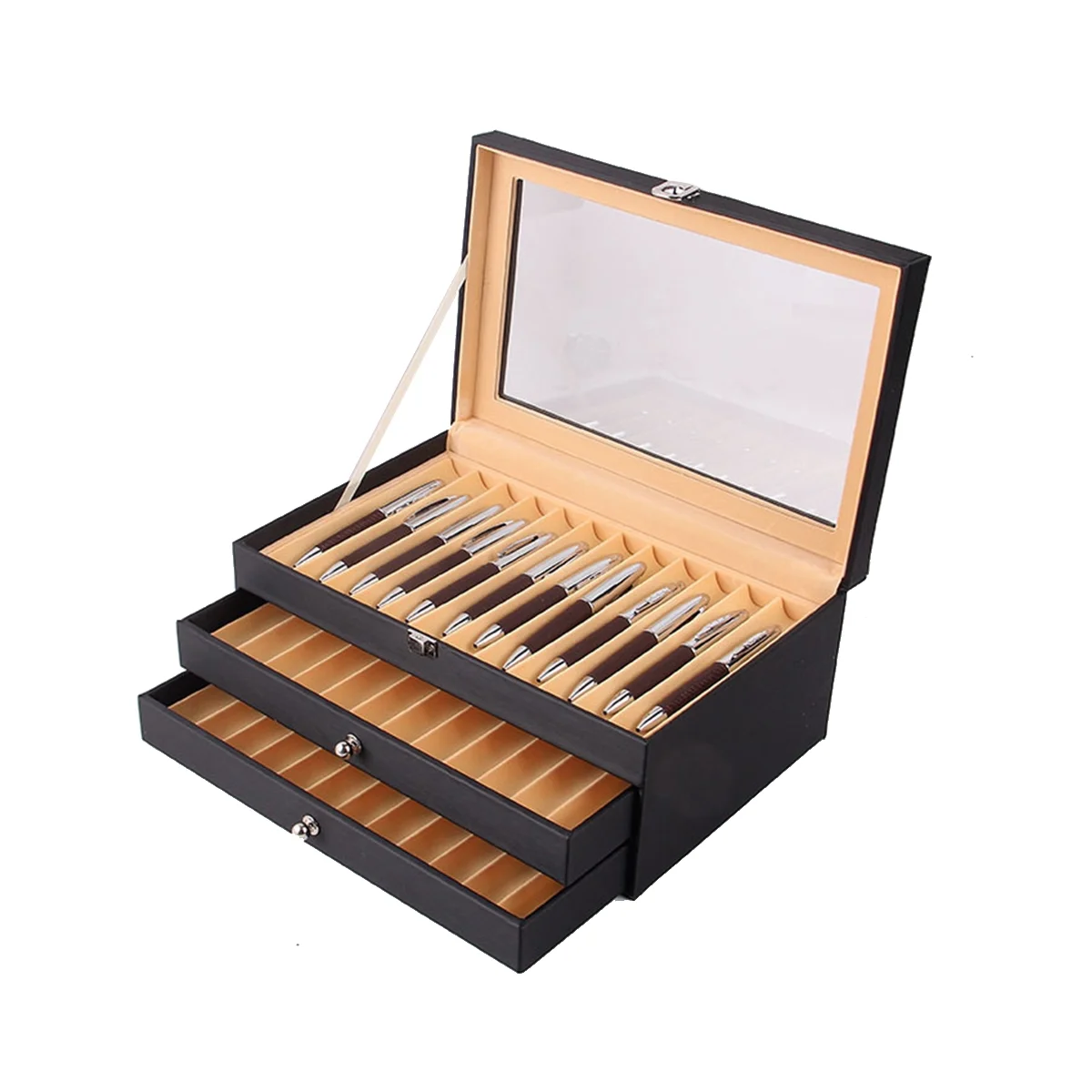 36 Slots Wooden Pen Display Storage Box Luxury 3 Layer PU Pen Case Glass Window Fountain Case Pen-Collection Organizer 1
36 Slots Wooden Pen Display Storage Box Luxury 3 Layer PU Pen Case Glass Window Fountain Case Pen-Collection Organizer 1