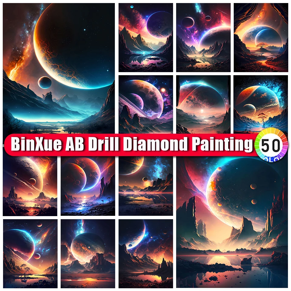 

BinXue 2023 New Scenery Canyon AB Diamond Painting Aurora Cross Stitch Landscape Lake Moon Handmade DIY Diamond Mosaic Art Gift