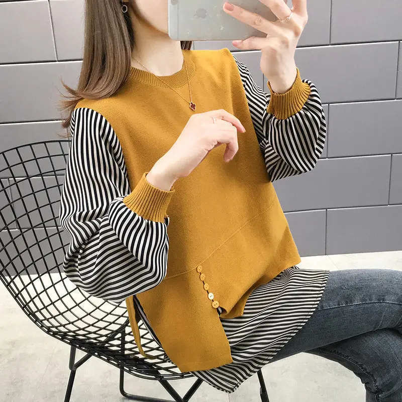 New Fake Two-piece T-shirt Long Sleeve Tops Knit Loose Sweater Tops Women Autumn Sexy Female Splicing Tee Tops Knitted Pullover
New Fake Two-piece T-shirt Long Sleeve Tops Knit Loose Sweater Tops Women Autumn Sexy Female Splicing Tee Tops Knitted Pullover