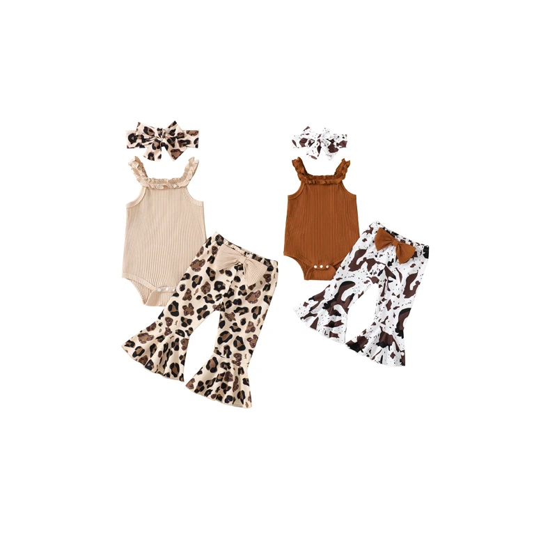 3Pcs Baby Girl Spring Outfits Sleeveless Ribbed Romper + Leopard Flare Pants + Headband Set
3Pcs Baby Girl Spring Outfits Sleeveless Ribbed Romper + Leopard Flare Pants + Headband Set