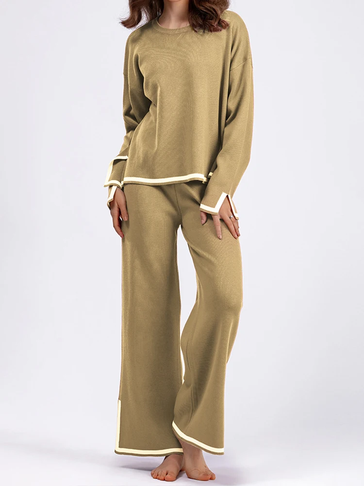 High Quality Set Color Contrast Split Knit Shirt+High Waisted Wide Leg Pants 2023 Autumn New Fashionable Women'S Clothing
High Quality Set Color Contrast Split Knit Shirt+High Waisted Wide Leg Pants 2023 Autumn New Fashionable Women'S Clothing