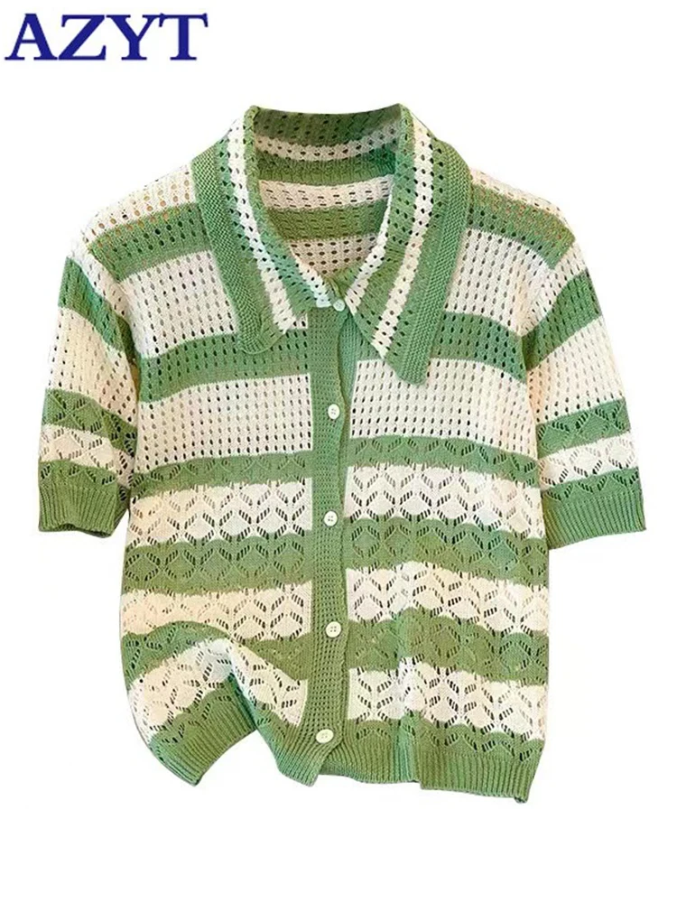 AZYT Striped Short Knitwear Female Cardigan Spring Summer Hollow Out Short Sleeve Sweater Cardigan For Women 2023
AZYT Striped Short Knitwear Female Cardigan Spring Summer Hollow Out Short Sleeve Sweater Cardigan For Women 2023