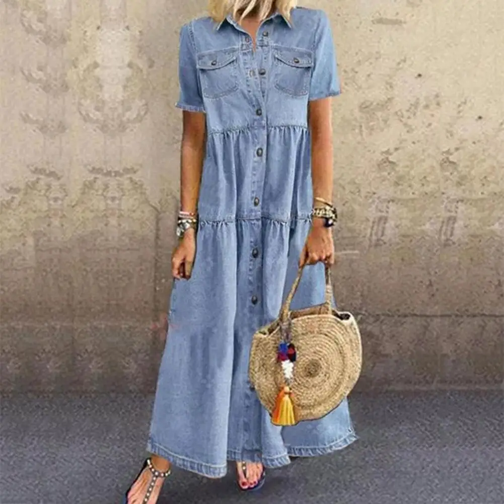 Summer Denim Dress Women Large XL Retro Short Sleeve Turn Down Collar Pockets Dresses Casual Button Long Loose Vintage Denim
Summer Denim Dress Women Large XL Retro Short Sleeve Turn Down Collar Pockets Dresses Casual Button Long Loose Vintage Denim