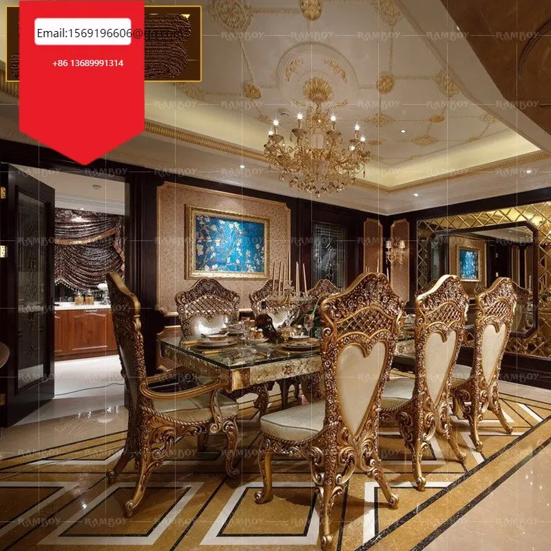 European dining table and chair combination French full solid wood carved villa rectangular dining table noble court table
European dining table and chair combination French full solid wood carved villa rectangular dining table noble court table