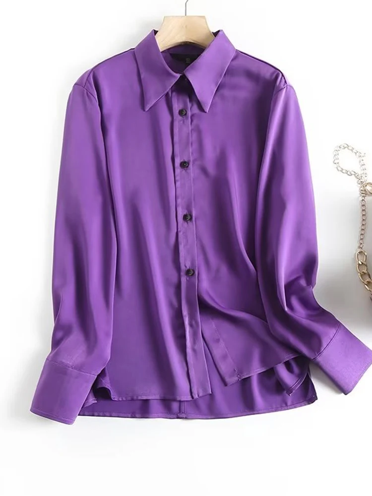 2023 Women High Quality Purple Satin Shirt Blouse Long Sleeve Elegant Female Office Ladies Tops 
2023 Women High Quality Purple Satin Shirt Blouse Long Sleeve Elegant Female Office Ladies Tops