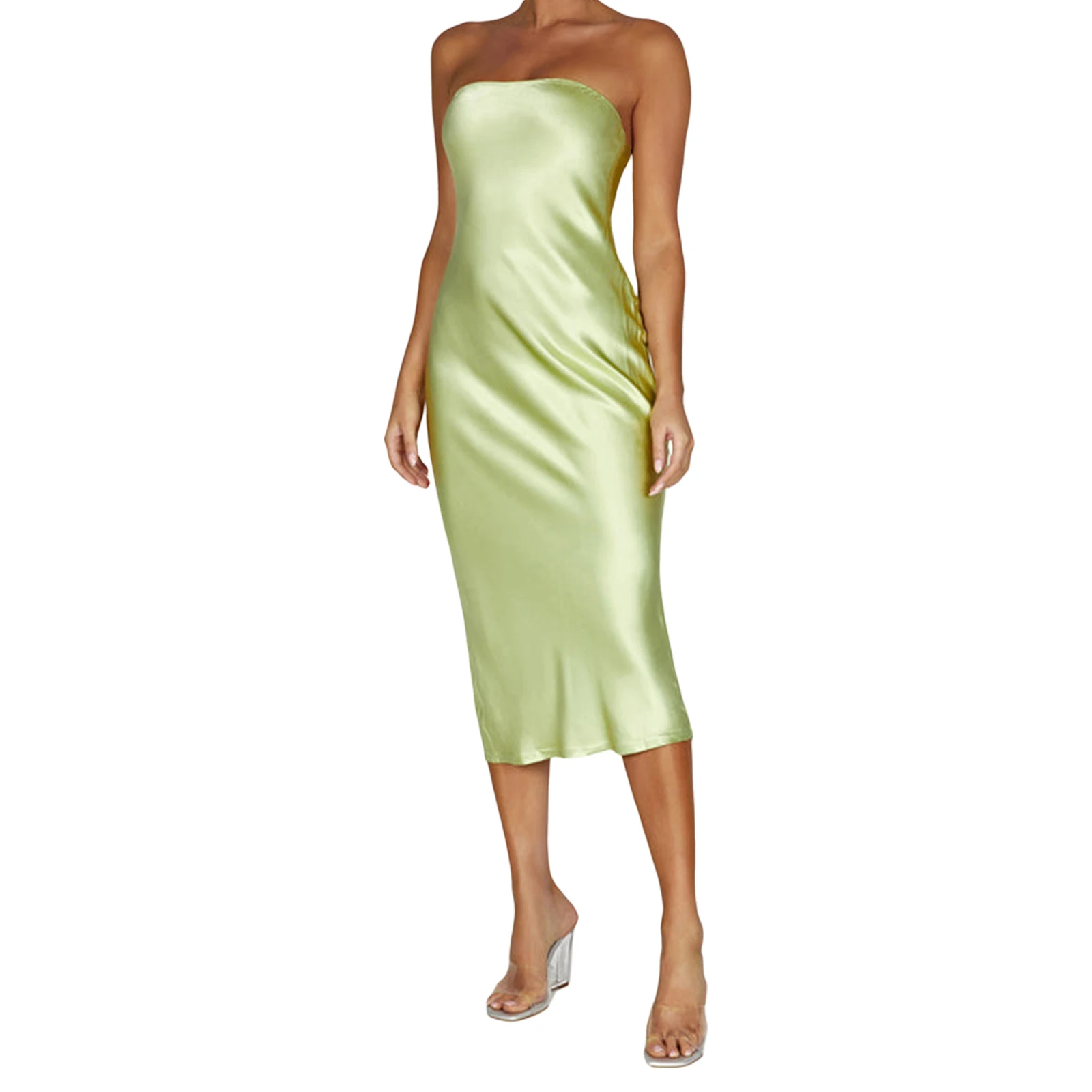 Women's Casual Satin Tube Dress Fashion Sleeveless Strapless Solid Color Bodycon Long Dress Elegant Evening Party Gown
Women's Casual Satin Tube Dress Fashion Sleeveless Strapless Solid Color Bodycon Long Dress Elegant Evening Party Gown