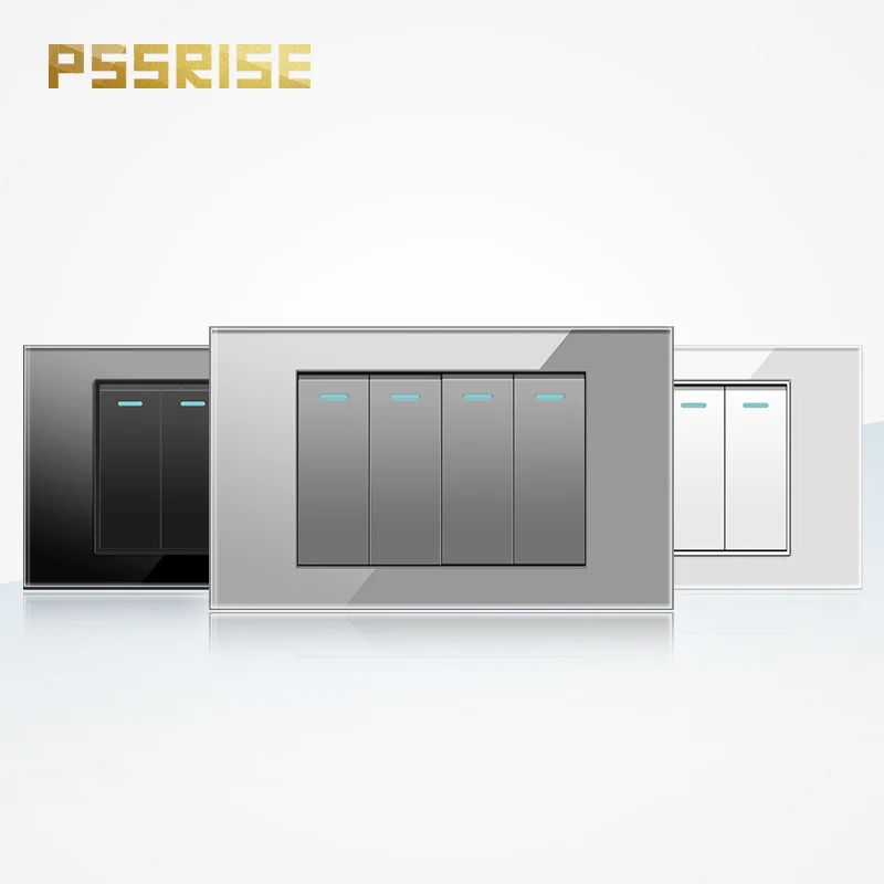PSSRISE G18 US Standard 4 Gang 2 Way Wall Light Switch Tempered Glass Panel ON OFF Rocker Switch with Fluorescent Indicator 15A
PSSRISE G18 US Standard 4 Gang 2 Way Wall Light Switch Tempered Glass Panel ON OFF Rocker Switch with Fluorescent Indicator 15A