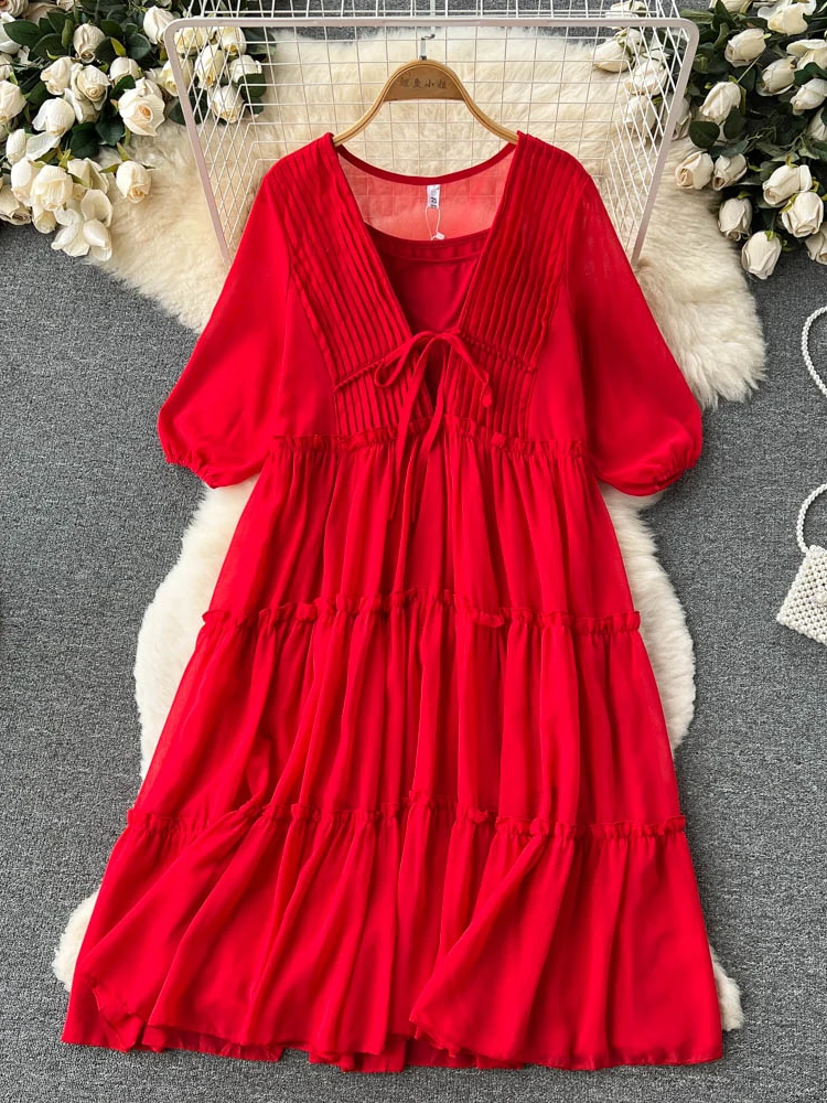 Aibeautyer New Summer Vintage Solid Slim Full Lady Dress A Line V Neck Chiffon Pullover Mid-Calf High Waist Women Dresses
Aibeautyer New Summer Vintage Solid Slim Full Lady Dress A Line V Neck Chiffon Pullover Mid-Calf High Waist Women Dresses