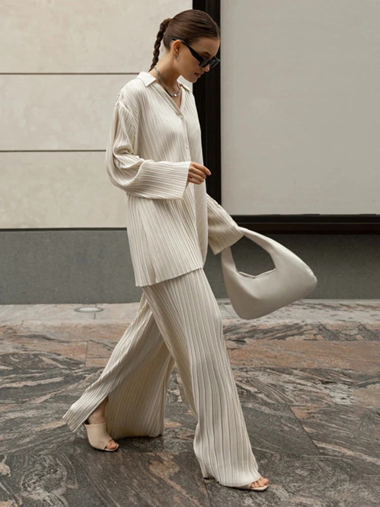 Mueyaruho 2023 Women Autumn Winter Office Pleated Pant Set Solid Outfits 2 Two Piece Matching Set For Women
Mueyaruho 2023 Women Autumn Winter Office Pleated Pant Set Solid Outfits 2 Two Piece Matching Set For Women