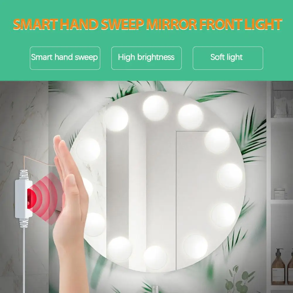 

New LED Mirror Light Hand Sweep Sensor Switch Light String Waterproof Dimming USB Mirror Front Light Makeup Mirror Light