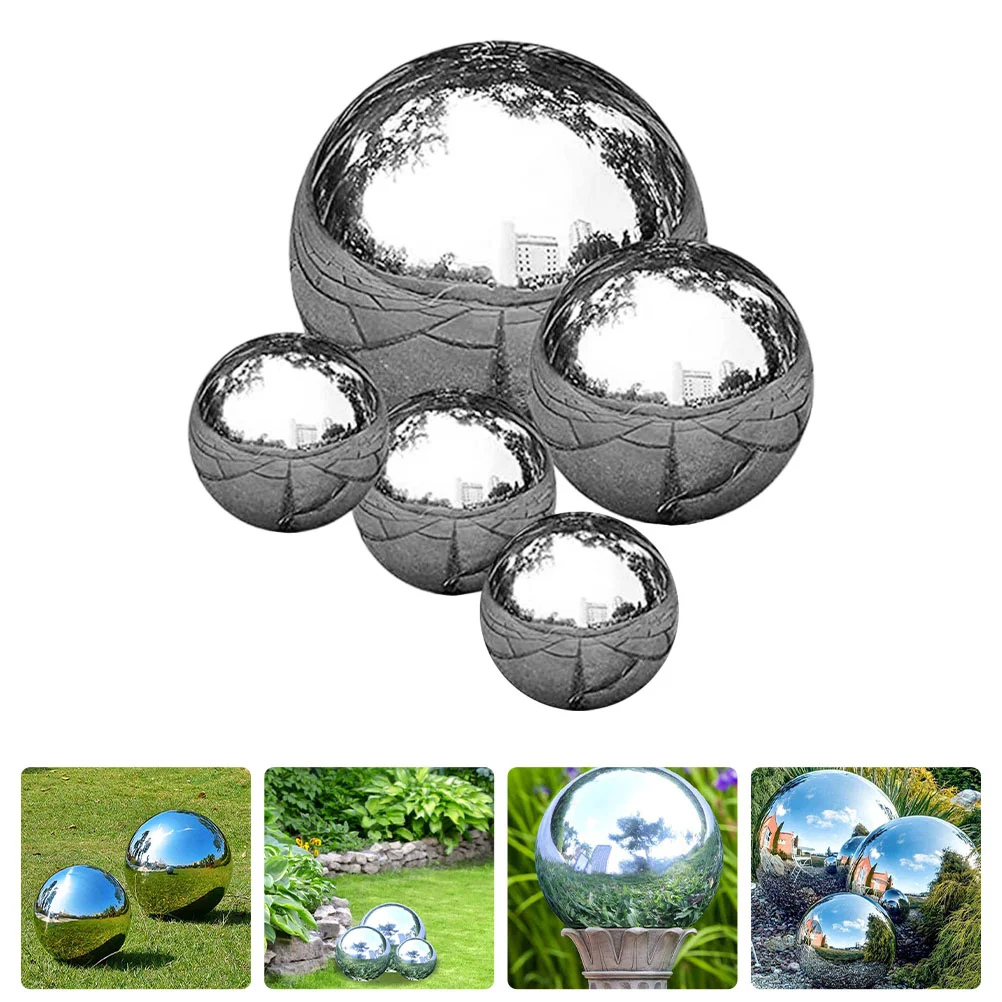 

5 Pcs Garden Reflector Mirror Polishing Ball Hollow Stainless Steel Outdoor Dance Party Decorations Reflective Mirrored globe