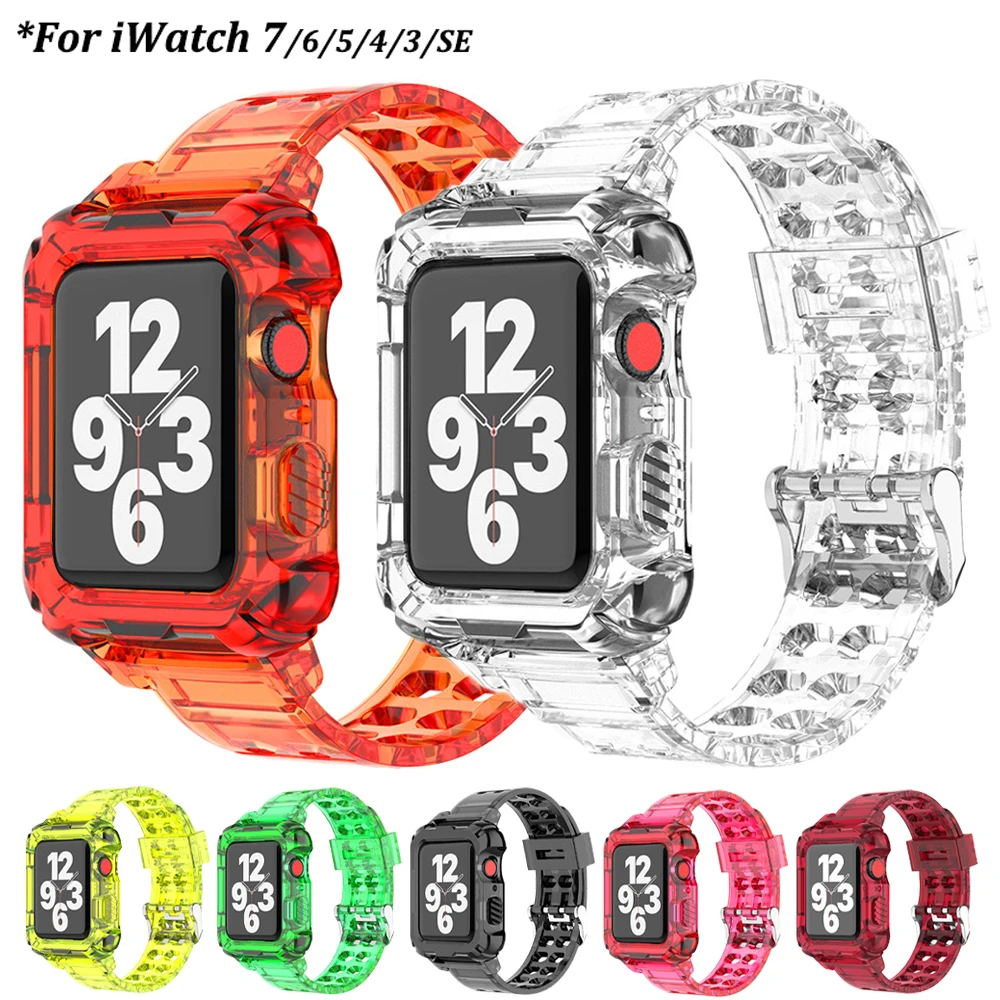 Transparent sports strap case for iwatch 7 6 5 4 3 2 SE silicone watch band for apple watch series 38mm 40mm 41mm 42mm 44mm 45mm
Transparent sports strap case for iwatch 7 6 5 4 3 2 SE silicone watch band for apple watch series 38mm 40mm 41mm 42mm 44mm 45mm