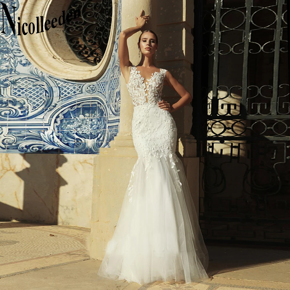 Nicolle Classic Trumpet Wedding Dresses 2023 Bride Sleeveless Appliques Button Court Train V-Neck Robe De Mariée Customised
Nicolle Classic Trumpet Wedding Dresses 2023 Bride Sleeveless Appliques Button Court Train V-Neck Robe De Mariée Customised