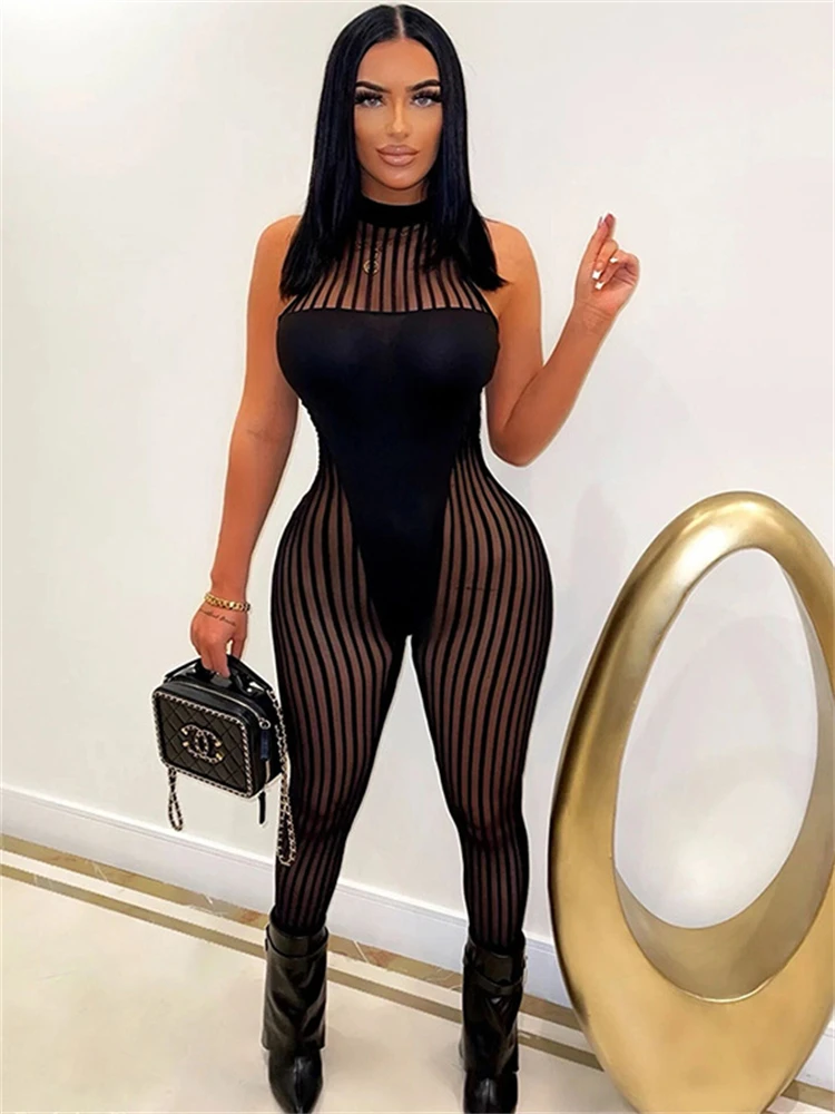 Yesikey Women's New Gauze long Jumpsuit High Street Sexy Striped Stitching See-through Jumpsuit Sleeveless Pants Jumpsuit
Yesikey Women's New Gauze long Jumpsuit High Street Sexy Striped Stitching See-through Jumpsuit Sleeveless Pants Jumpsuit