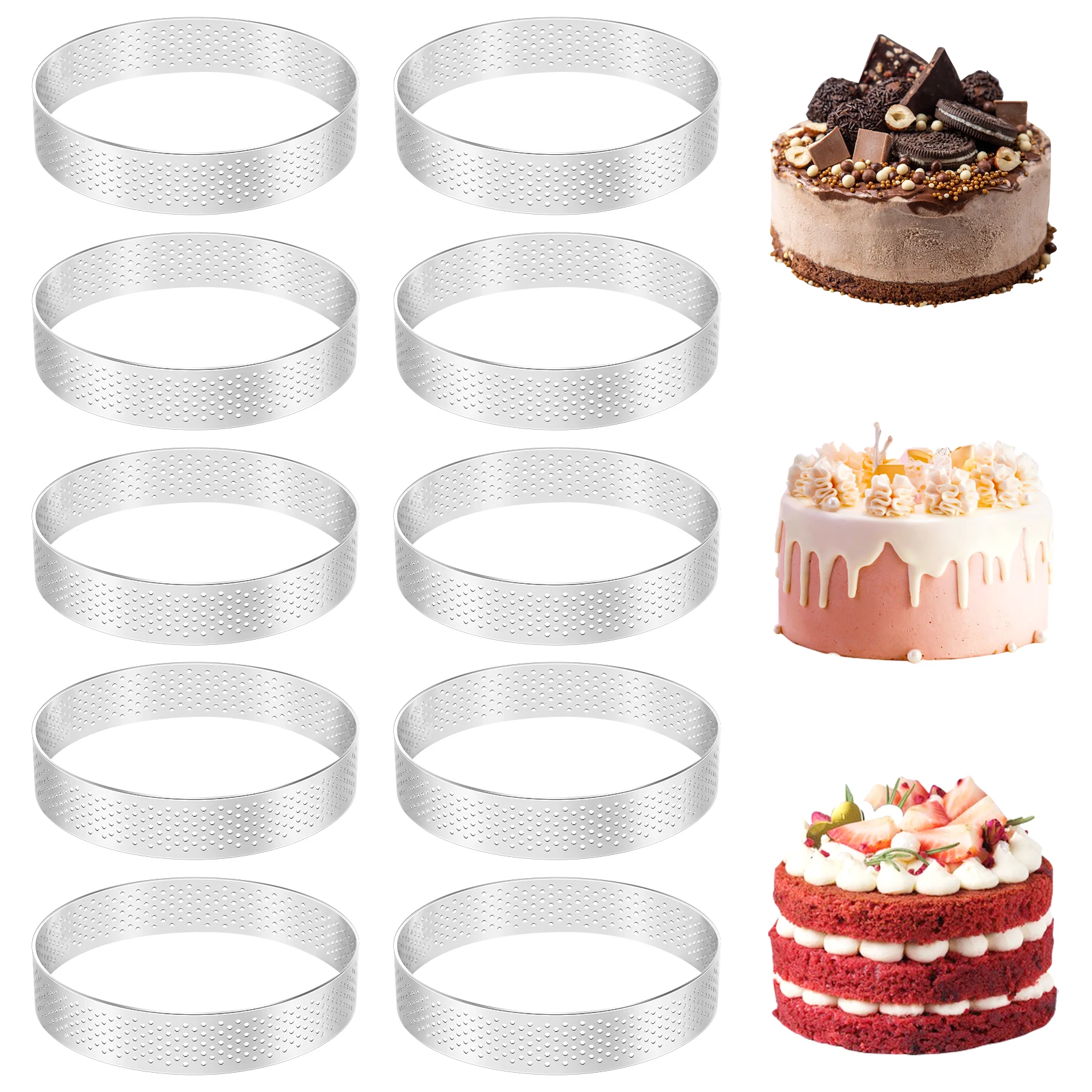10Pcs Circular Tart Rings with Holes Stainless Steel Fruit Pie Quiches Cake Mousse Mold Kitchen Baking Mould 10cm
10Pcs Circular Tart Rings with Holes Stainless Steel Fruit Pie Quiches Cake Mousse Mold Kitchen Baking Mould 10cm
