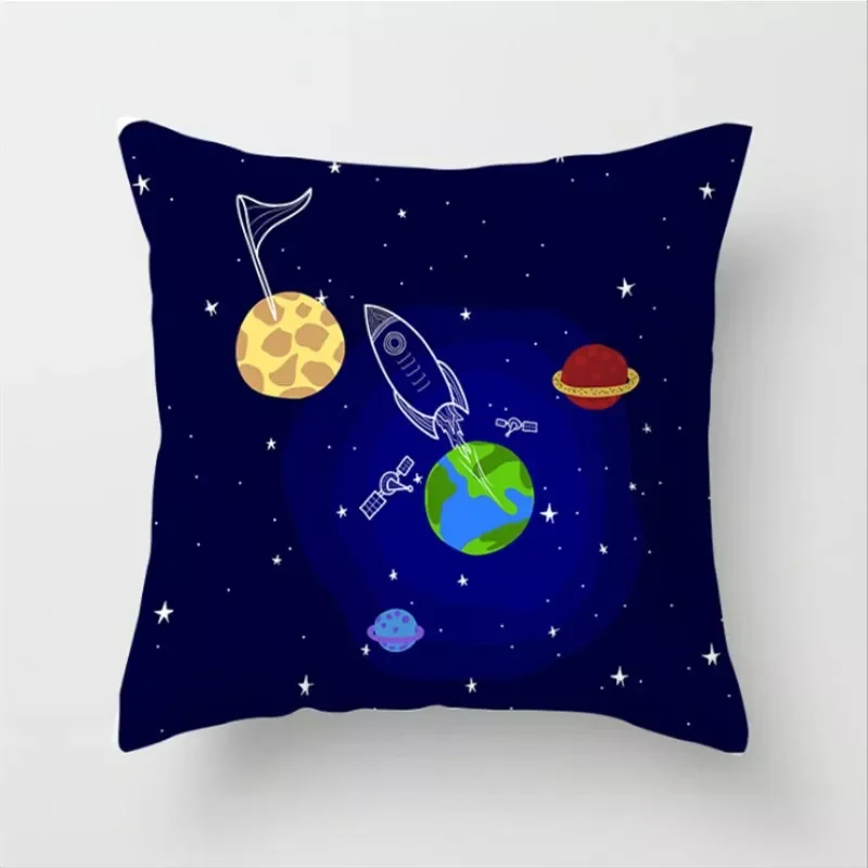 

20221pc Outer Space Cushion Cover Universe Sun Planet Spacecraft Polyester Throw Pillow Case Astronaut Rocket Decorative Pillowc