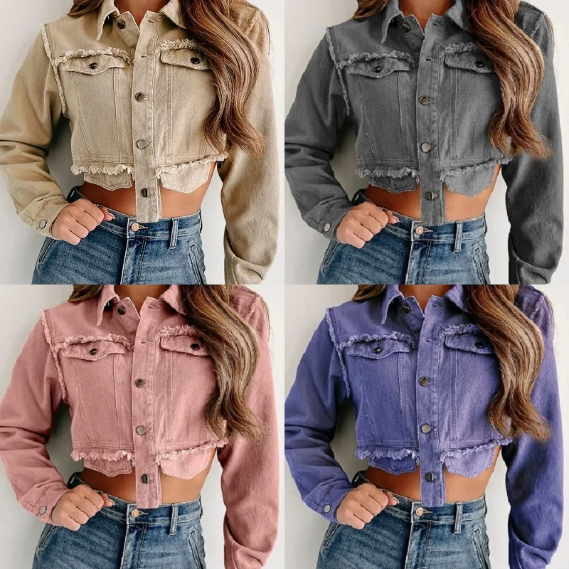 Women Denim Jackets Ladies Autumn Winter Turn Down Collar Single Breasted Short Jeans Coats Long Sleeve Tassel Outerwear Coat 
Women Denim Jackets Ladies Autumn Winter Turn Down Collar Single Breasted Short Jeans Coats Long Sleeve Tassel Outerwear Coat
