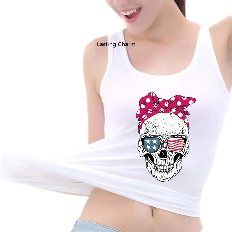 

Skull Scarf Sunglasses Print Tank Top Women Sleeveless Summer Vest Fashion Tops For Teens Casual Camiseta Tirantes Mujer