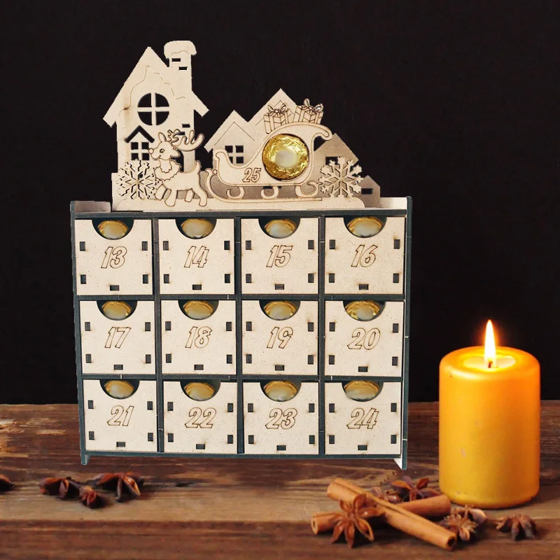 Cute Elk Pulling Sleigh Christmas Wooden Advent Calendar Countdown Ornament with Big Drawer Box Christmas Decoration
Cute Elk Pulling Sleigh Christmas Wooden Advent Calendar Countdown Ornament with Big Drawer Box Christmas Decoration